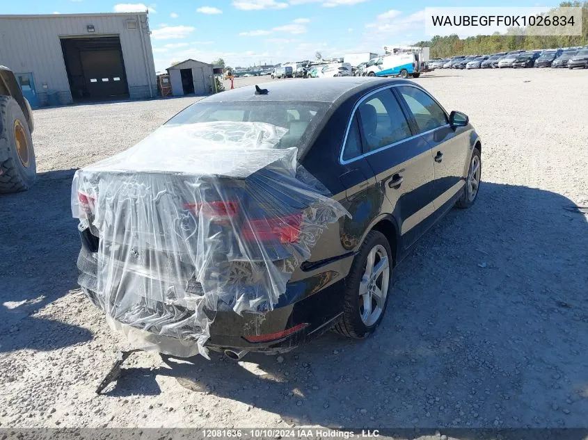 2019 Audi A3 Sedan VIN: WAUBEGFF0K1026834 Lot: 12081636