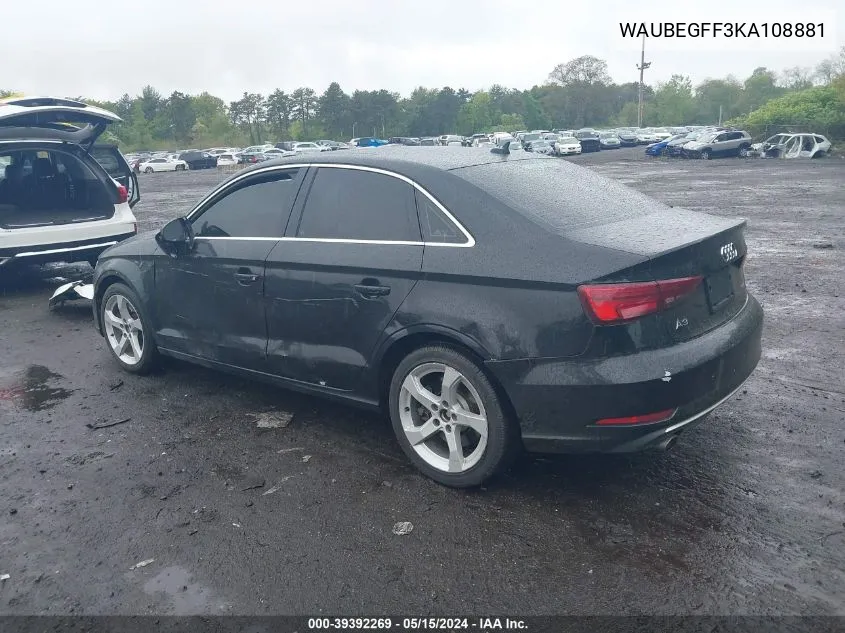 2019 Audi A3 45 Premium VIN: WAUBEGFF3KA108881 Lot: 39392269