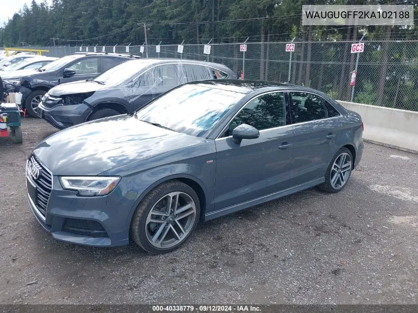 2019 Audi A3 40 Premium VIN: WAUGUGFF2KA102188 Lot: 40338779