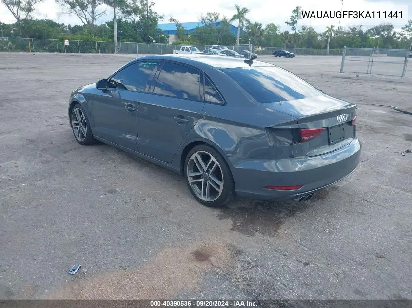 2019 Audi A3 40 Titanium Premium VIN: WAUAUGFF3KA111441 Lot: 40390536