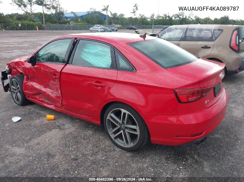 2019 Audi A3 40 Premium/40 Titanium Premium VIN: WAUAUGFF4KA089787 Lot: 40452396