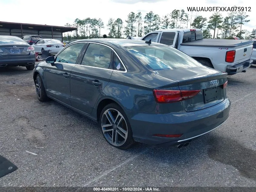 2019 Audi A3 40 Premium/40 Titanium Premium VIN: WAUAUGFFXKA075912 Lot: 40490201