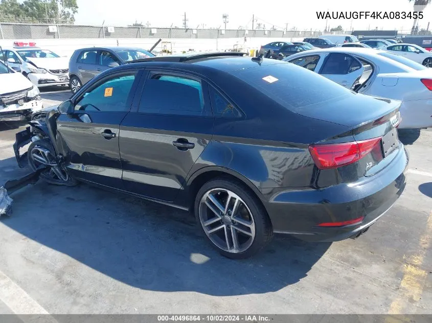 2019 Audi A3 40 Premium/40 Titanium Premium VIN: WAUAUGFF4KA083455 Lot: 40496864