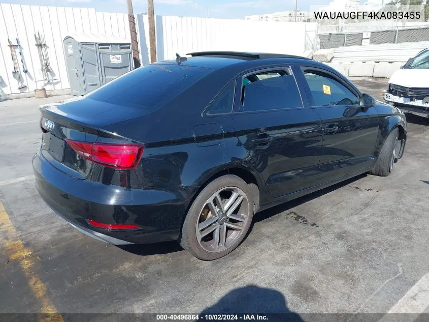 2019 Audi A3 40 Premium/40 Titanium Premium VIN: WAUAUGFF4KA083455 Lot: 40496864