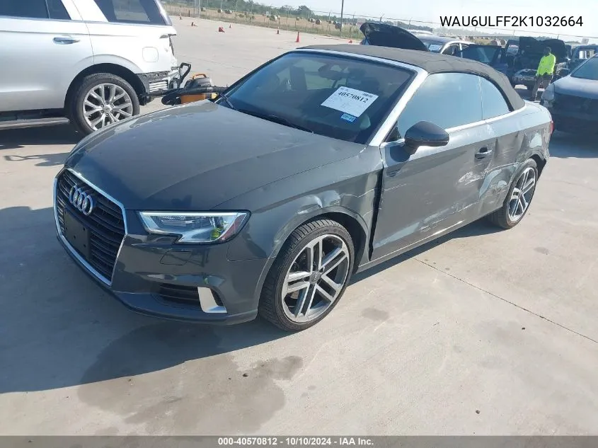 2019 Audi A3 40 Premium VIN: WAU6ULFF2K1032664 Lot: 40570812