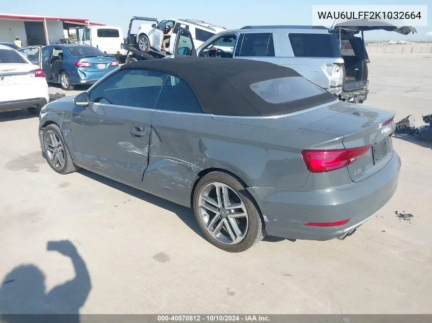 2019 Audi A3 40 Premium VIN: WAU6ULFF2K1032664 Lot: 40570812