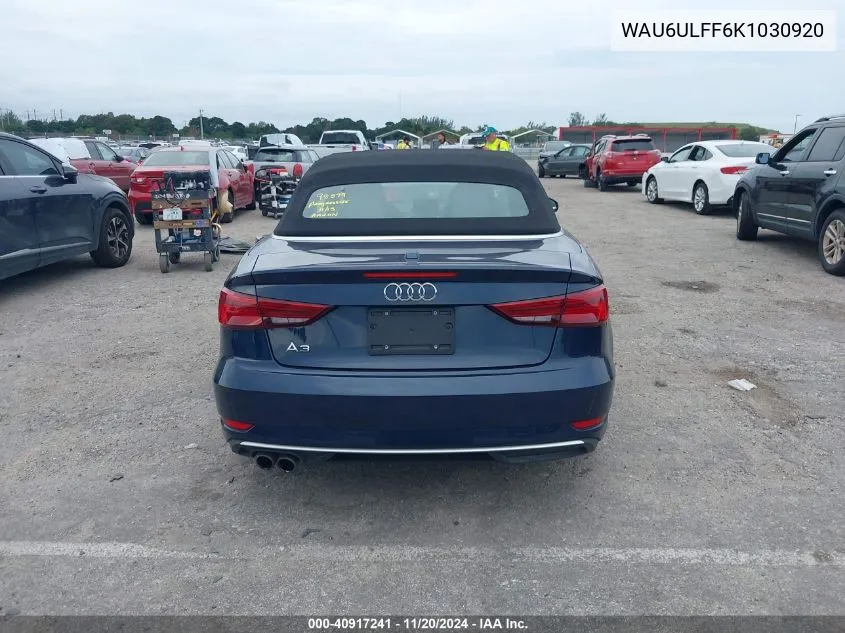 2019 Audi A3 40 Premium VIN: WAU6ULFF6K1030920 Lot: 40917241