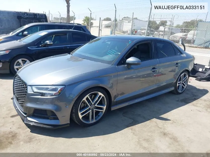 2020 Audi A3 Premium Plus 45 Tfsi S Line Quattro S Tronic VIN: WAUJEGFF0LA033151 Lot: 40180892