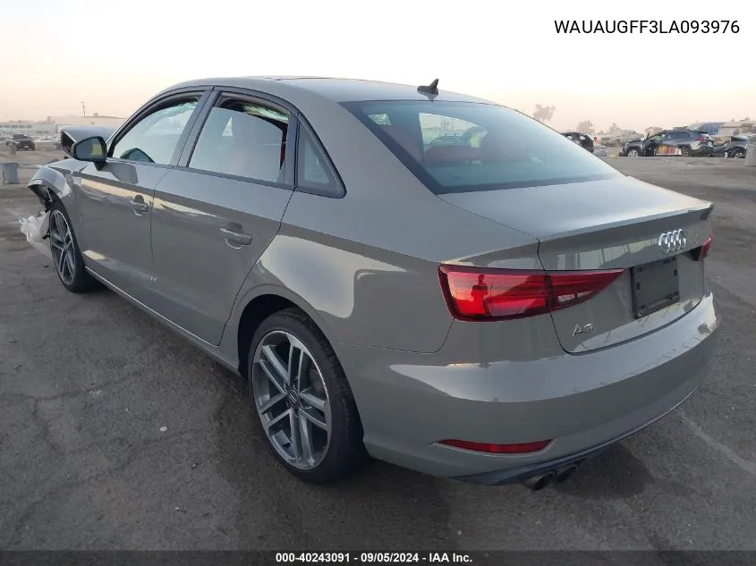 2020 Audi A3 Premium VIN: WAUAUGFF3LA093976 Lot: 40243091