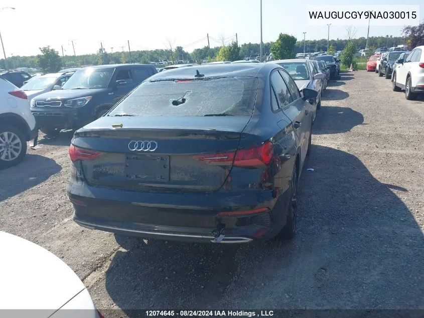 WAUGUCGY9NA030015 2022 Audi A3 Sedan