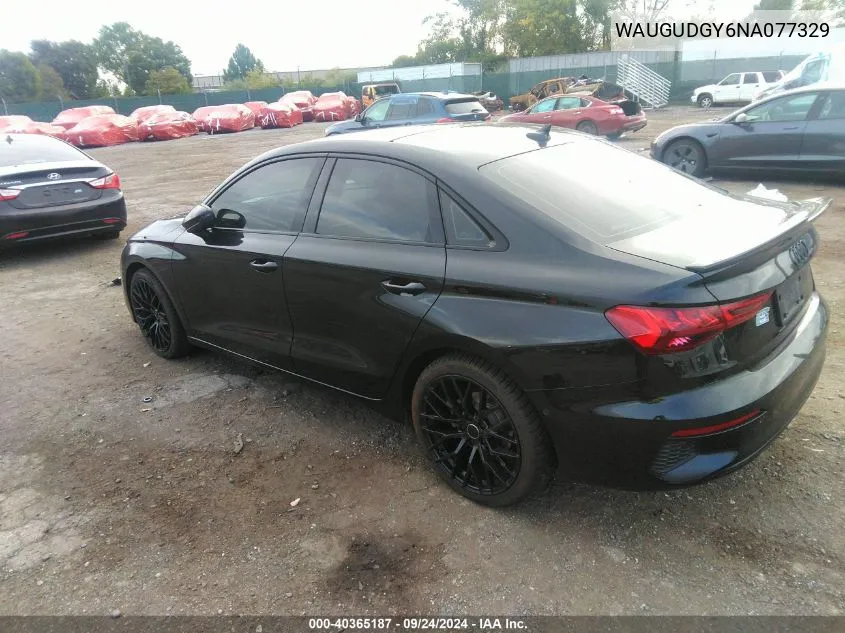 2022 Audi A3 Premium VIN: WAUGUDGY6NA077329 Lot: 40365187