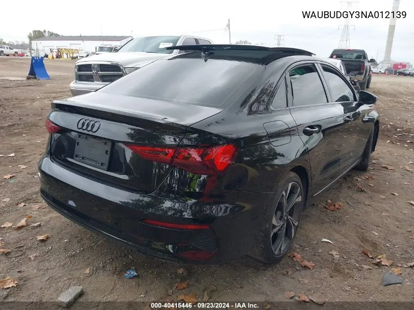 2022 Audi A3 Premium Plus 40 Tfsi Front-Wheel Drive S Tronic VIN: WAUBUDGY3NA012139 Lot: 40415446