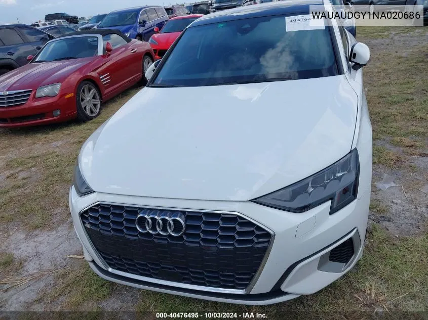 2022 Audi A3 Premium 40 Tfsi Front-Wheel Drive S Tronic VIN: WAUAUDGY1NA020686 Lot: 40476495