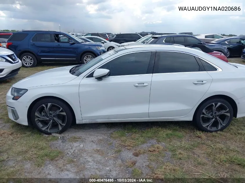 2022 Audi A3 Premium 40 Tfsi Front-Wheel Drive S Tronic VIN: WAUAUDGY1NA020686 Lot: 40476495