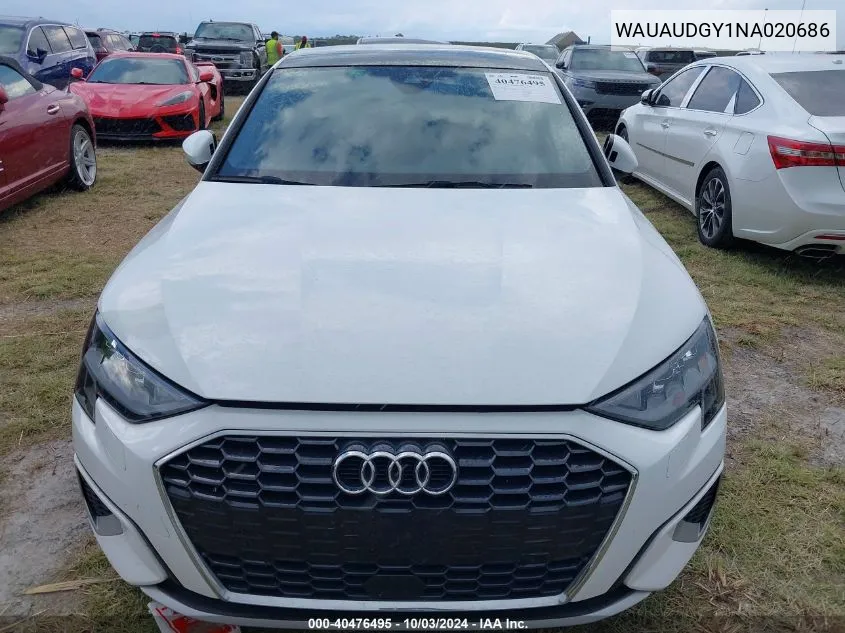 2022 Audi A3 Premium 40 Tfsi Front-Wheel Drive S Tronic VIN: WAUAUDGY1NA020686 Lot: 40476495