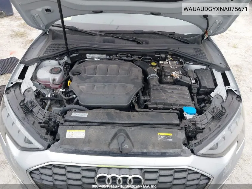 2022 Audi A3 Premium 40 Tfsi Front-Wheel Drive S Tronic VIN: WAUAUDGYXNA075671 Lot: 40516113