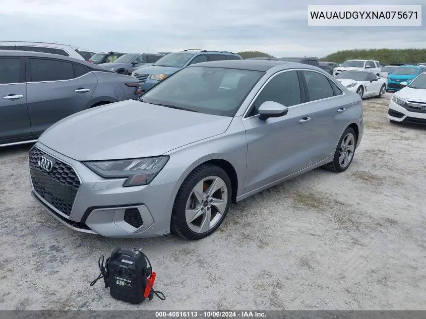 2022 Audi A3 Premium 40 Tfsi Front-Wheel Drive S Tronic VIN: WAUAUDGYXNA075671 Lot: 40516113