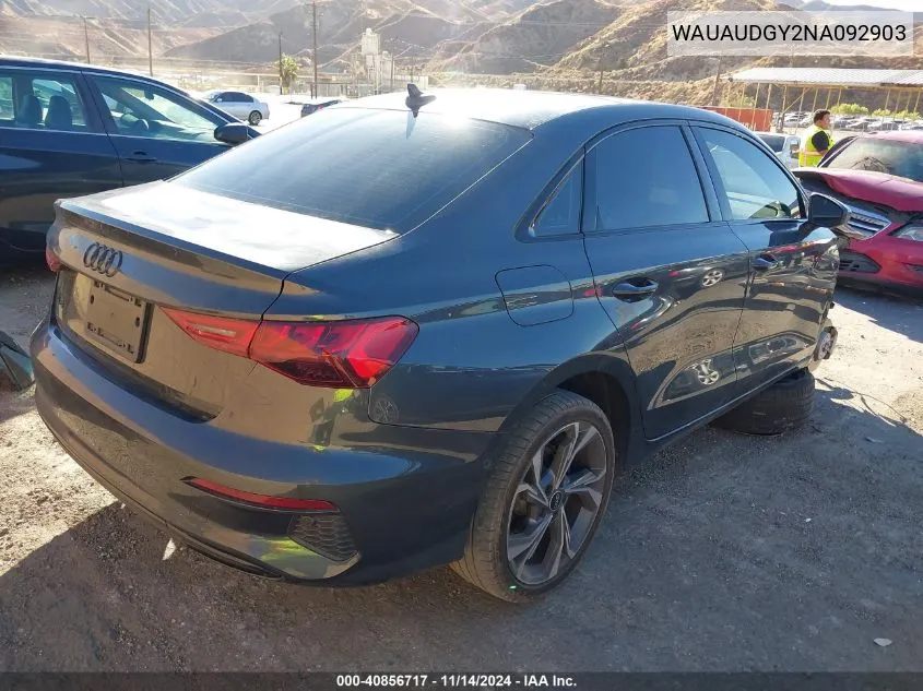 2022 Audi A3 Premium 40 Tfsi Front-Wheel Drive S Tronic VIN: WAUAUDGY2NA092903 Lot: 40856717