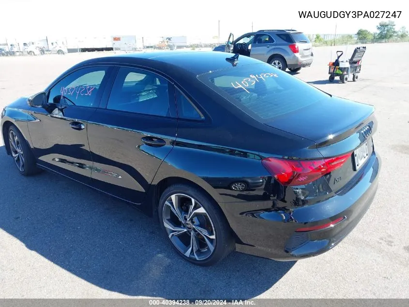 2023 Audi A3 Premium 40 Tfsi Quattro S Tronic VIN: WAUGUDGY3PA027247 Lot: 40394238