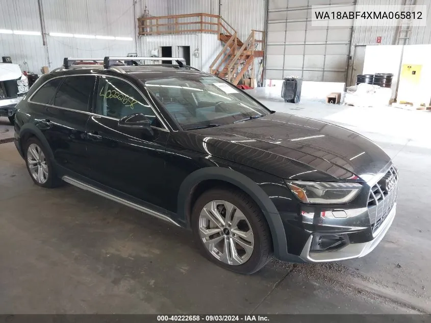 2021 Audi A4 Allroad Premium Plus 45 Tfsi Quattro S Tronic VIN: WA18ABF4XMA065812 Lot: 40222658