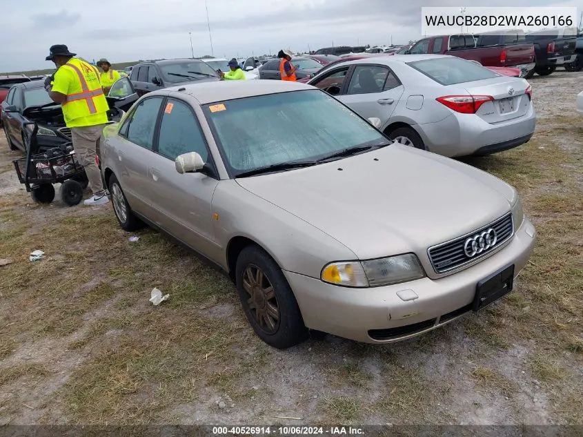 1998 Audi A4 1.8T Quattro VIN: WAUCB28D2WA260166 Lot: 40526914