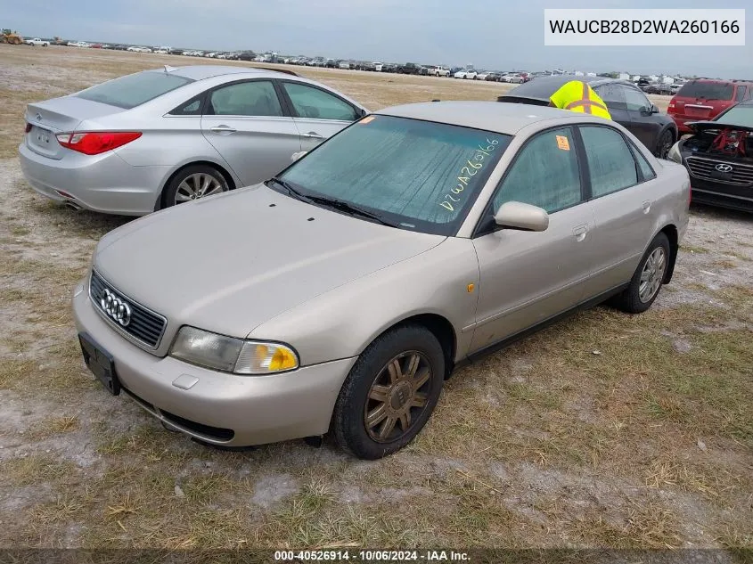 1998 Audi A4 1.8T Quattro VIN: WAUCB28D2WA260166 Lot: 40526914