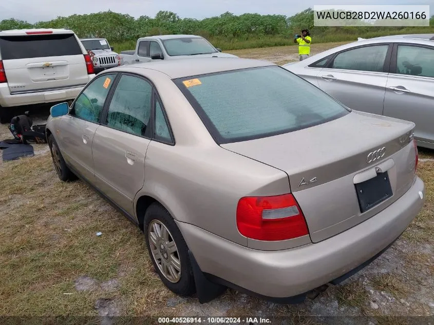 1998 Audi A4 1.8T Quattro VIN: WAUCB28D2WA260166 Lot: 40526914