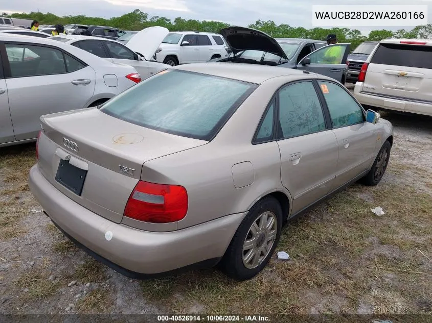 1998 Audi A4 1.8T Quattro VIN: WAUCB28D2WA260166 Lot: 40526914