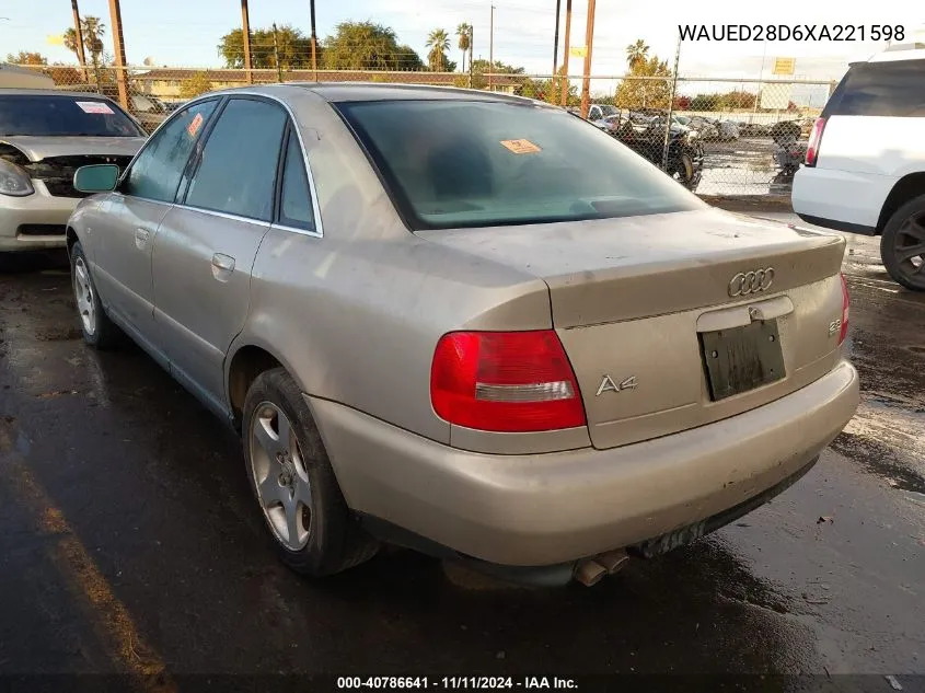 1999 Audi A4 2.8 VIN: WAUED28D6XA221598 Lot: 40786641