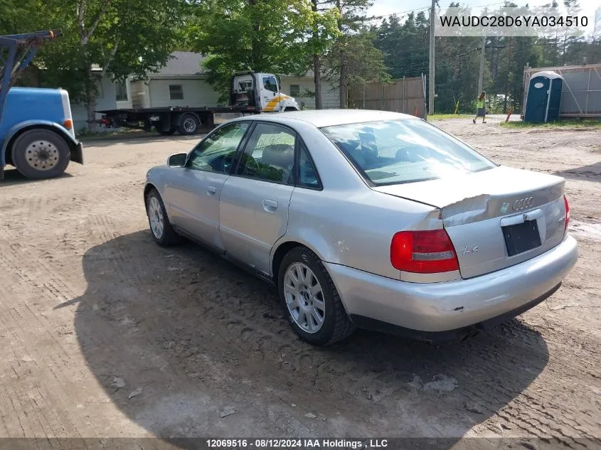 2000 Audi A4 VIN: WAUDC28D6YA034510 Lot: 12069516