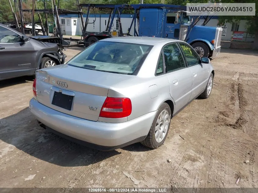 2000 Audi A4 VIN: WAUDC28D6YA034510 Lot: 12069516