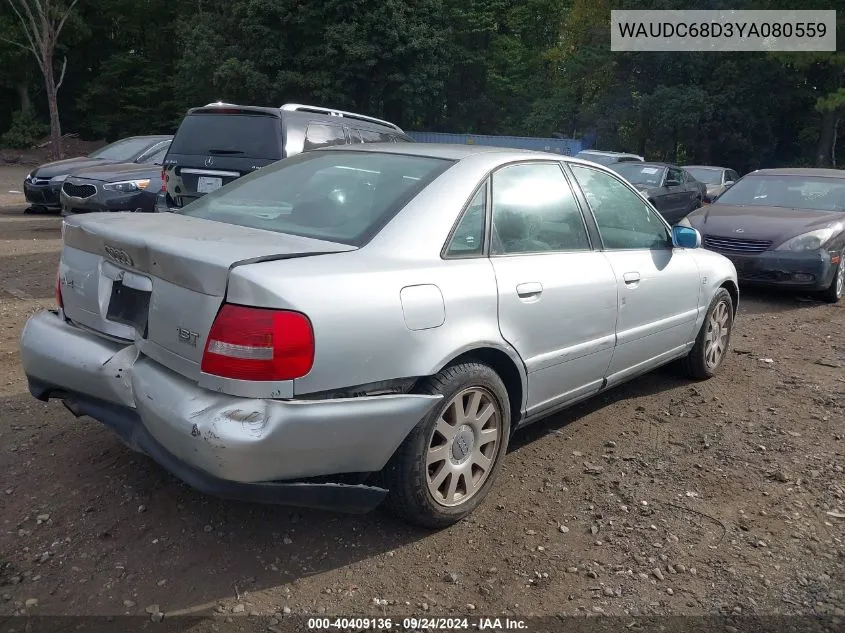 2000 Audi A4 1.8 T VIN: WAUDC68D3YA080559 Lot: 40409136