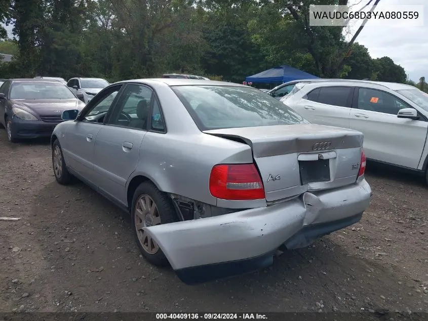 2000 Audi A4 1.8 T VIN: WAUDC68D3YA080559 Lot: 40409136