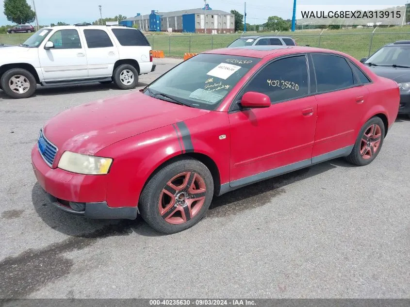 2002 Audi A4 1.8T VIN: WAULC68EX2A313915 Lot: 40235630