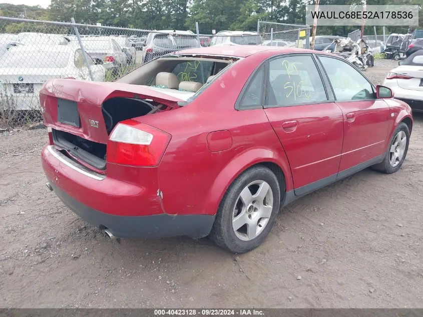 2002 Audi A4 1.8T VIN: WAULC68E52A178536 Lot: 40423128