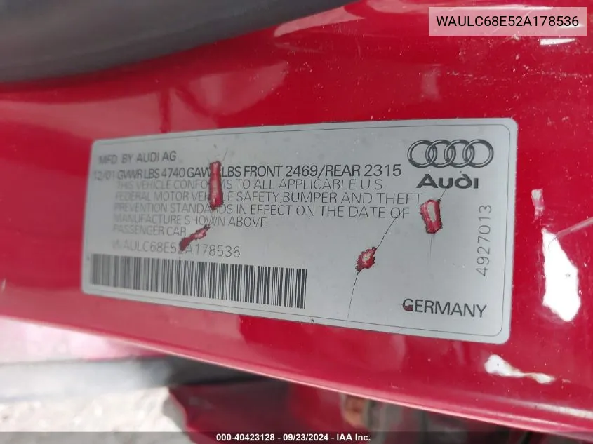 WAULC68E52A178536 2002 Audi A4 1.8T