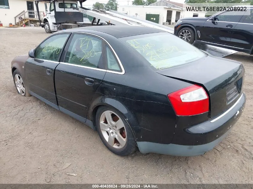 2002 Audi A4 3.0 VIN: WAULT68E82A208922 Lot: 40435824