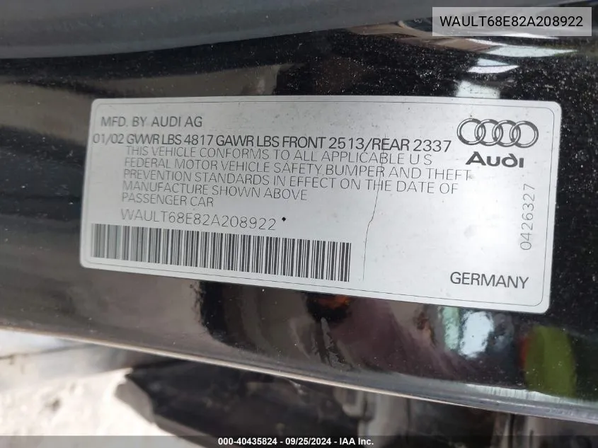 WAULT68E82A208922 2002 Audi A4 3.0