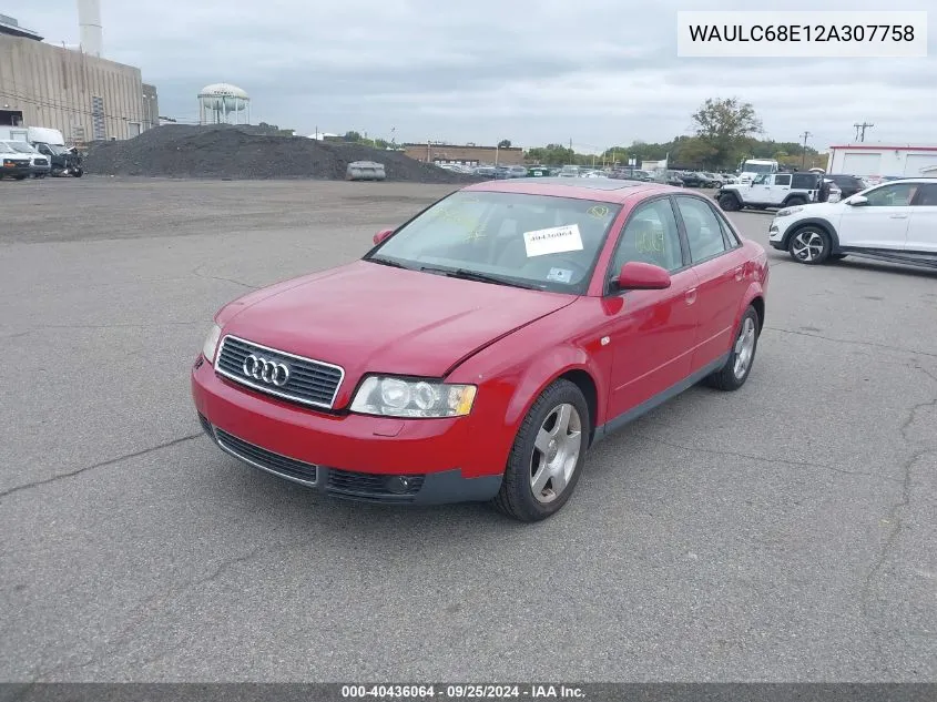 WAULC68E12A307758 2002 Audi A4 1.8T