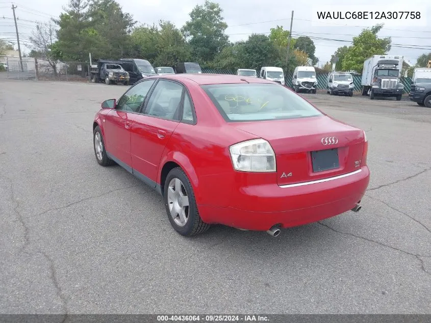 WAULC68E12A307758 2002 Audi A4 1.8T