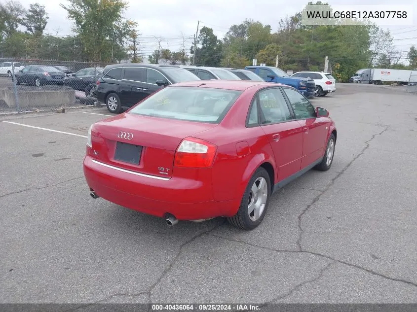 2002 Audi A4 1.8T VIN: WAULC68E12A307758 Lot: 40436064