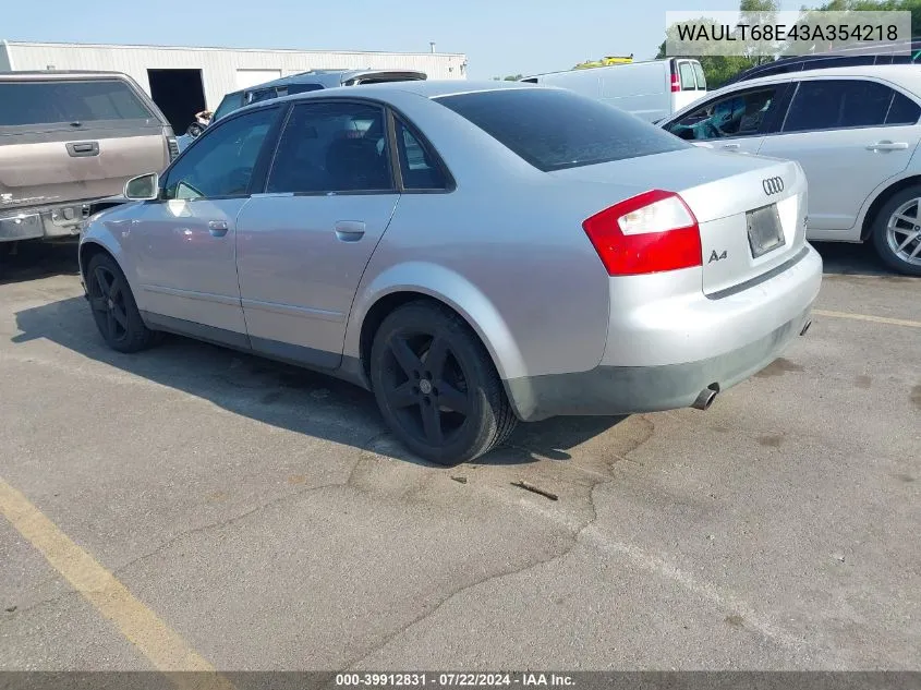 2003 Audi A4 3.0 VIN: WAULT68E43A354218 Lot: 39912831