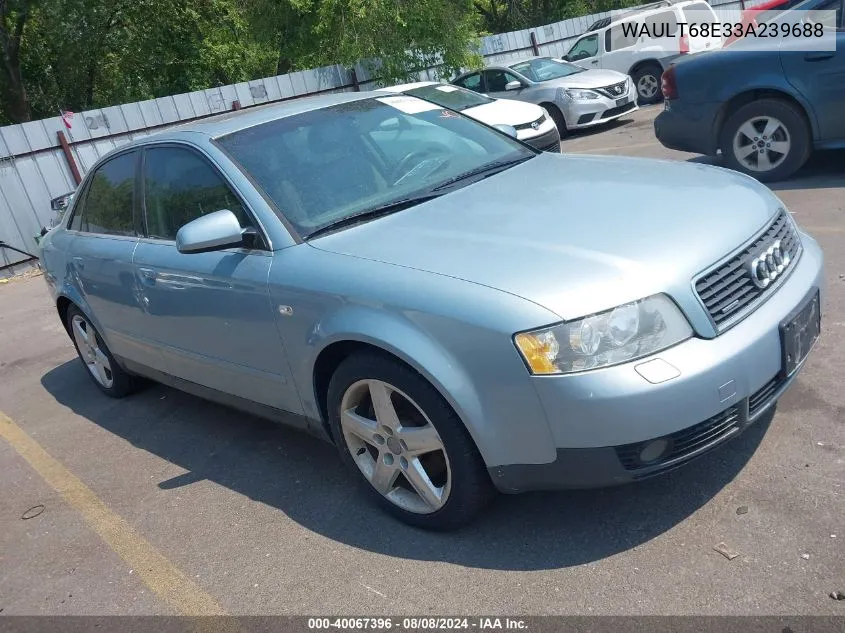 2003 Audi A4 3.0 VIN: WAULT68E33A239688 Lot: 40067396