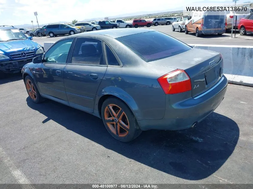 WAULC68E53A138670 2003 Audi A4 1.8T