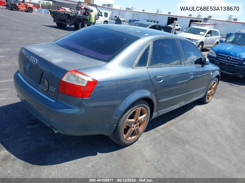 WAULC68E53A138670 2003 Audi A4 1.8T