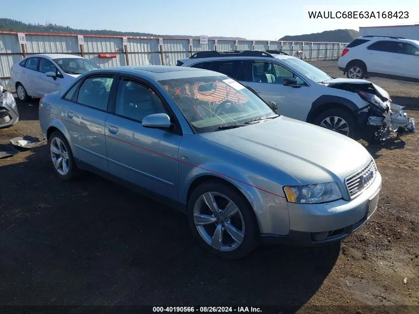 2003 Audi A4 1.8T VIN: WAULC68E63A168423 Lot: 40190566