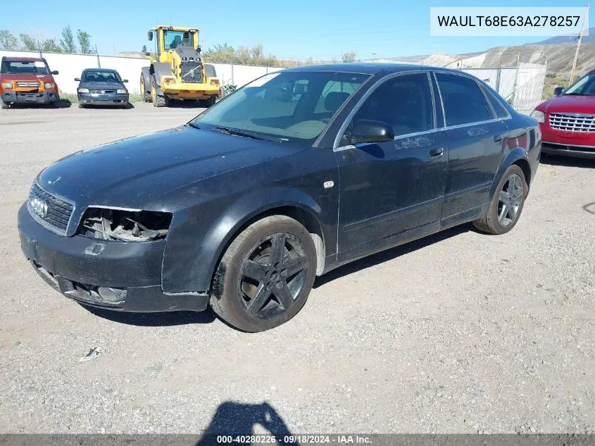 2003 Audi A4 3.0 VIN: WAULT68E63A278257 Lot: 40280226