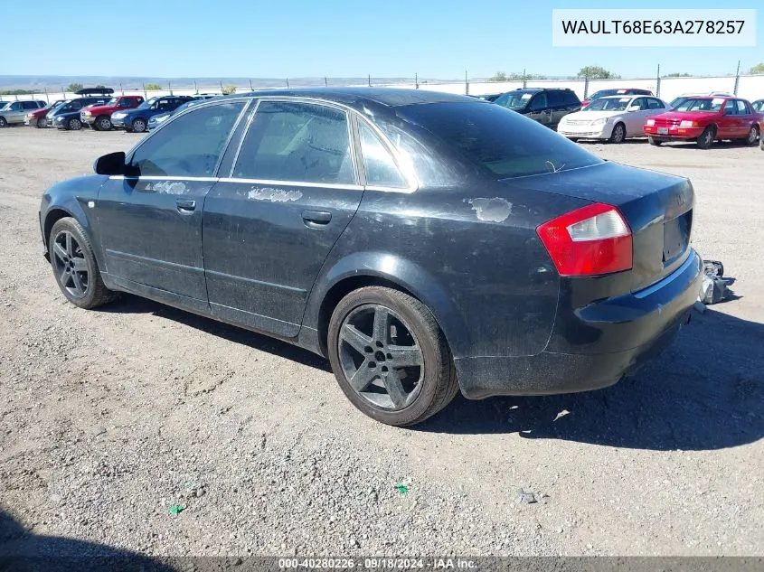 2003 Audi A4 3.0 VIN: WAULT68E63A278257 Lot: 40280226