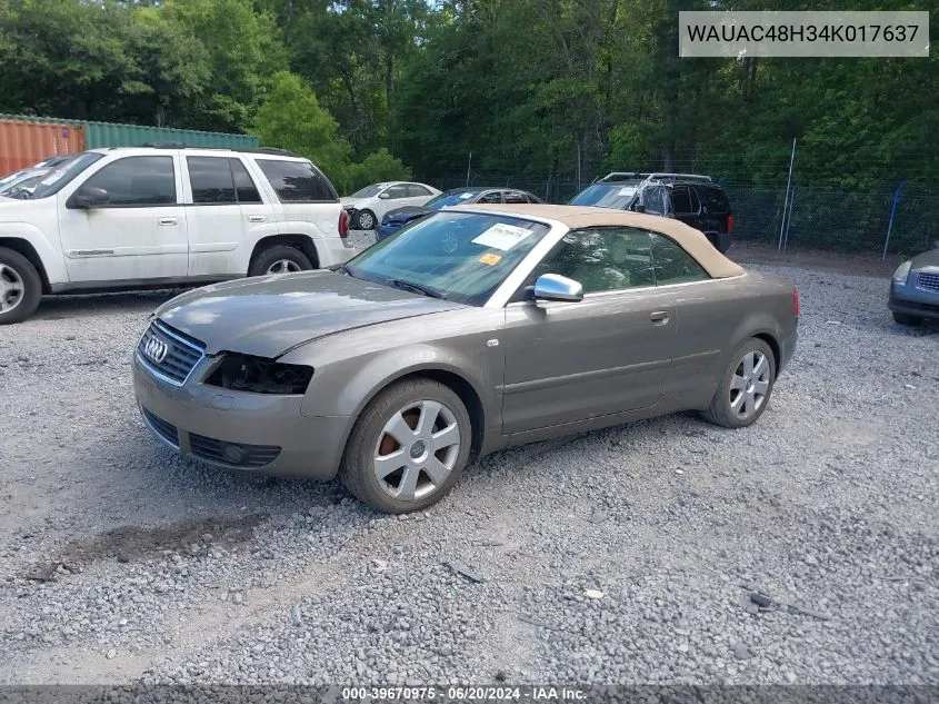 2004 Audi A4 1.8T VIN: WAUAC48H34K017637 Lot: 39670975