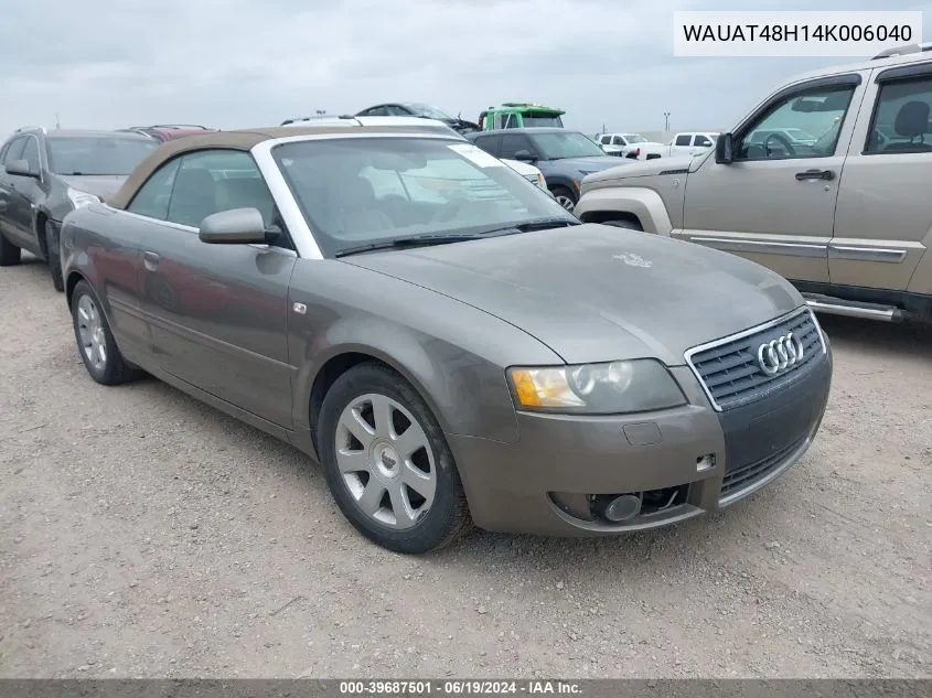 2004 Audi A4 3.0 VIN: WAUAT48H14K006040 Lot: 39687501